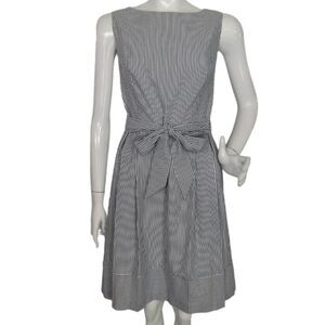new ANNE KLEIN Dress, 12, Grey/White Stripe Seersucker, Sleeveless, Sash/belt